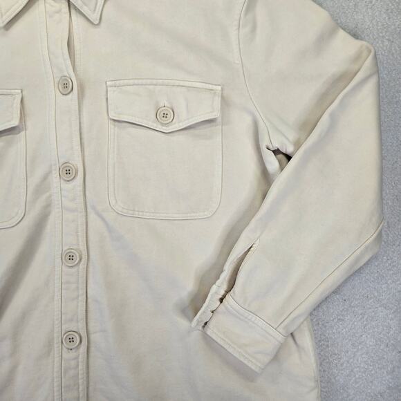 Good American Fleece Shacket Womens L/XL 3/4 Bone Casual Button Down Long Sleeve - Picture 2 of 14